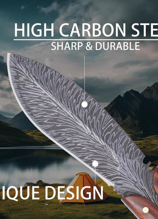 Feather Kitchen Knife for Meat Cutting, Peeling, Slicing & Boning, High Carbon Steel Full Tang Blade Rosewood Handle with Leather Sheath, Professional Cooking & Outdoor Knife 7.8''