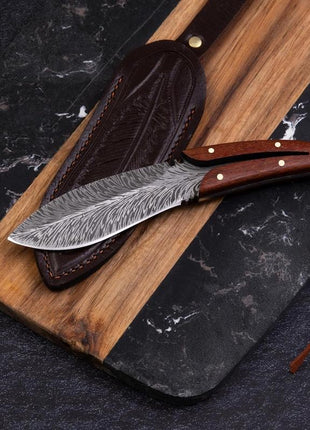 Feather Kitchen Knife for Meat Cutting, Peeling, Slicing & Boning, High Carbon Steel Full Tang Blade Rosewood Handle with Leather Sheath, Professional Cooking & Outdoor Knife 7.8''