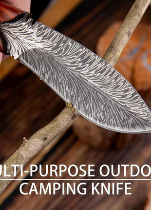 Feather Kitchen Knife for Meat Cutting, Peeling, Slicing & Boning, High Carbon Steel Full Tang Blade Rosewood Handle with Leather Sheath, Professional Cooking & Outdoor Knife 7.8''