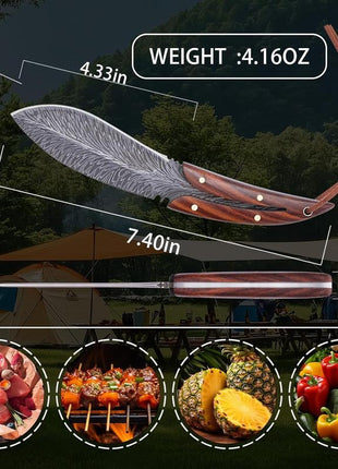 Feather Kitchen Knife for Meat Cutting, Peeling, Slicing & Boning, High Carbon Steel Full Tang Blade Rosewood Handle with Leather Sheath, Professional Cooking & Outdoor Knife 7.8''